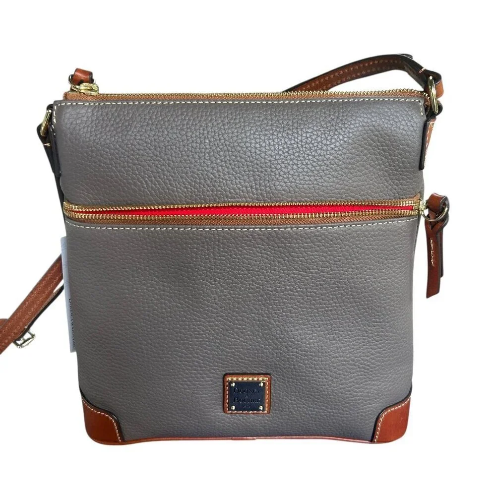 Dooney & Bourke Taupe Gray Elephant Pebble Leather Zip Crossbody Bag NWT
